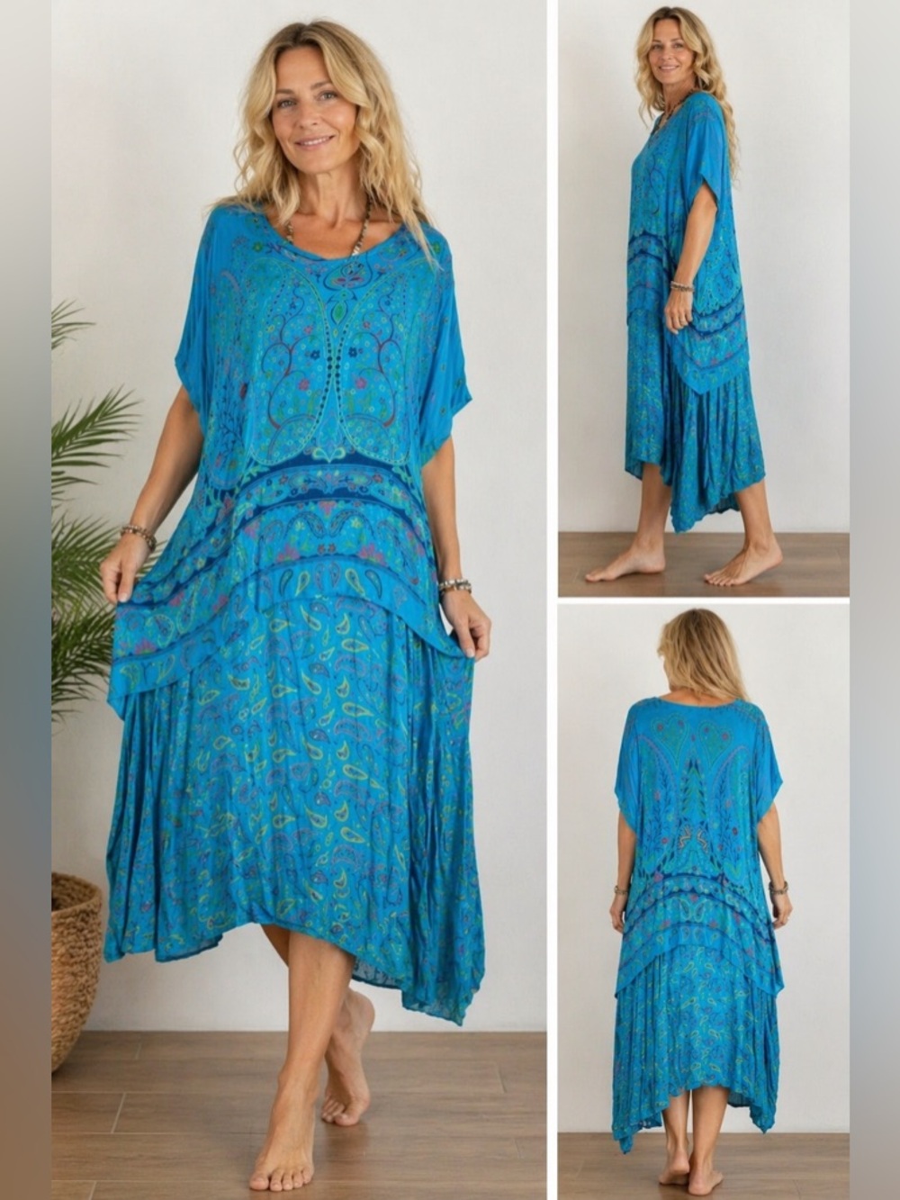 Allison Woods Bohemian Maxi Dress Size B4/ US XL Turquoise Paisley